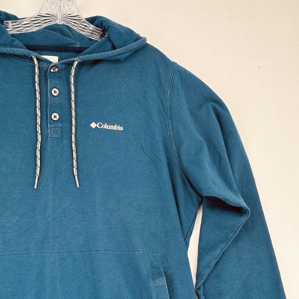 Columbia Teal Pullover Hoodie Sweatshirt Mens Large Outdoor Logo EUC - Picture 4 of 15